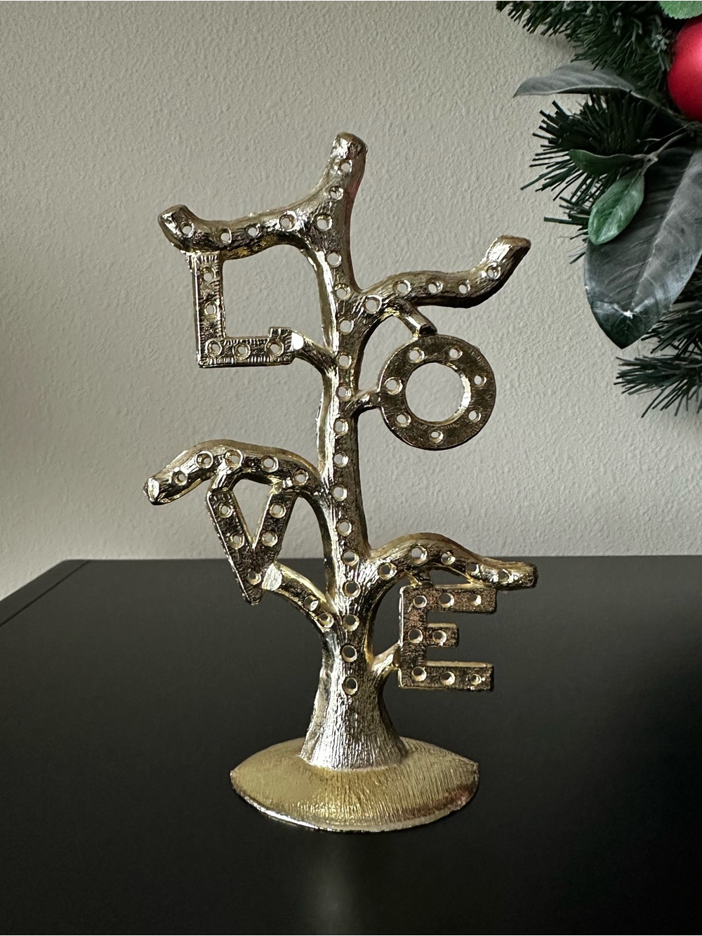 Vintage Torino Gold Tone Metal Love Jewelry Tree Stand Earring Display Decor